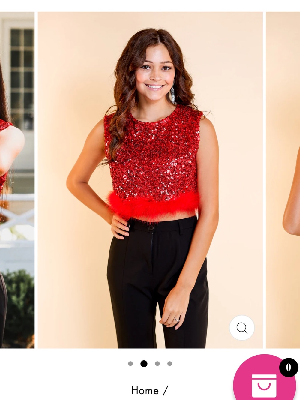 Red Sequin Feather Trim Crop Top - Sleeveless Party Top